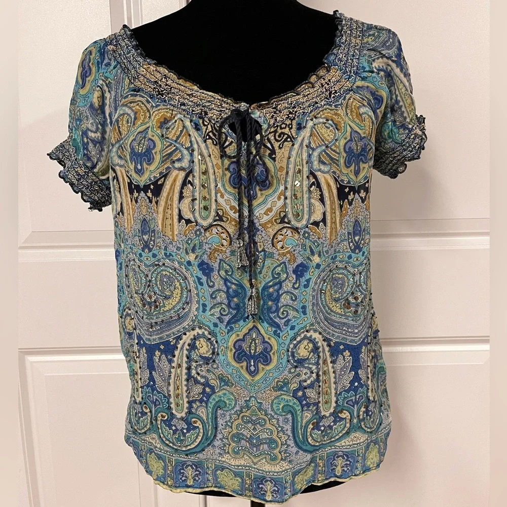 Dressbarn Paisley Tie Front Top